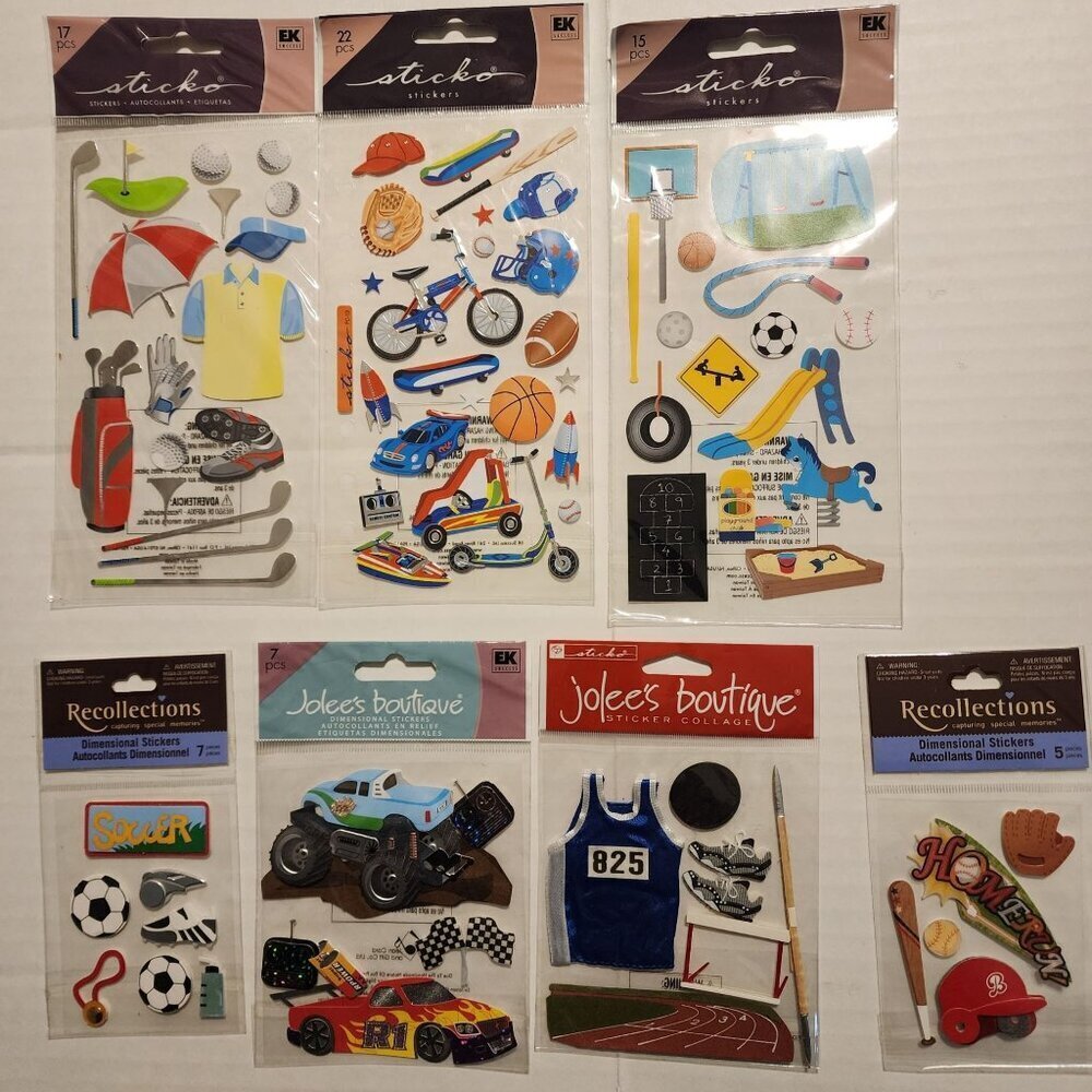 7 Scrapbook Stickers Lot Bundle sports golf soccer racing baseball Crafts DIY